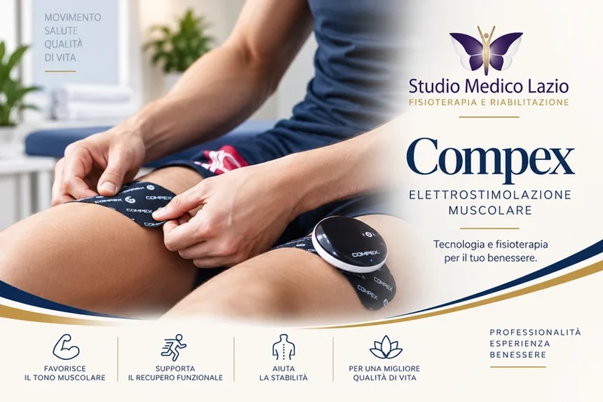 Compex elettrostimolazione muscolare durante un trattamento fisioterapico a Roma Parioli
