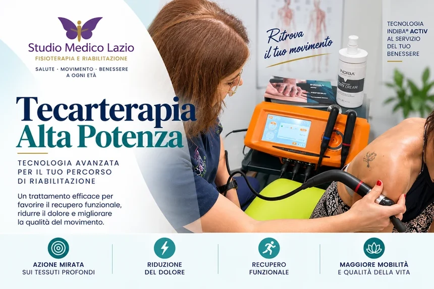 Tecarterapia Indiba Activ durante un trattamento fisioterapico a Roma Parioli